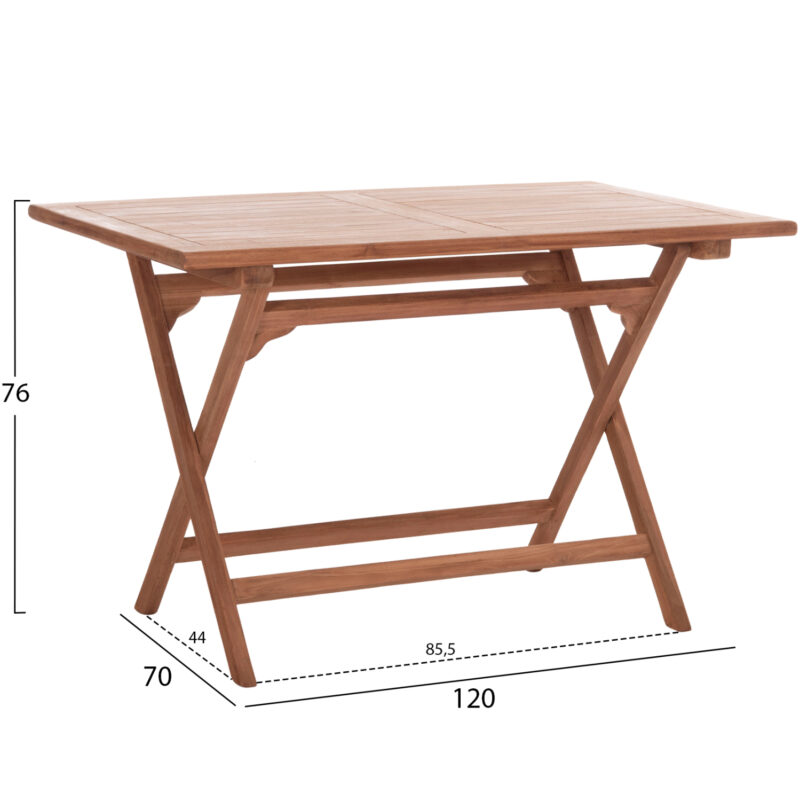 ΤΡΑΠΕΖΙ ΠΤΥΣΣΟΜΕΝΟ ΟΡΘΟΓΩΝΙΟ FB918117 ΞΥΛΟ TEAK--ΦΥΣΙΚΟ 120x70x76Υεκ. - Image 2