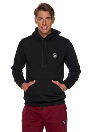 BODYMOVE Μπλούζα UNISEX τρίκλωνη με κουκούλα ΜΑΥΡΟ #B003m