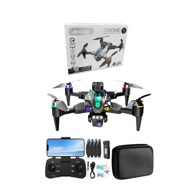 Andowl Drone 4K Ultra HD Με Κάμερα, RGB Φωτισμό Και Χειριστήριο Μαύρο SKY-769 - Drone HD Camera 4K 075033