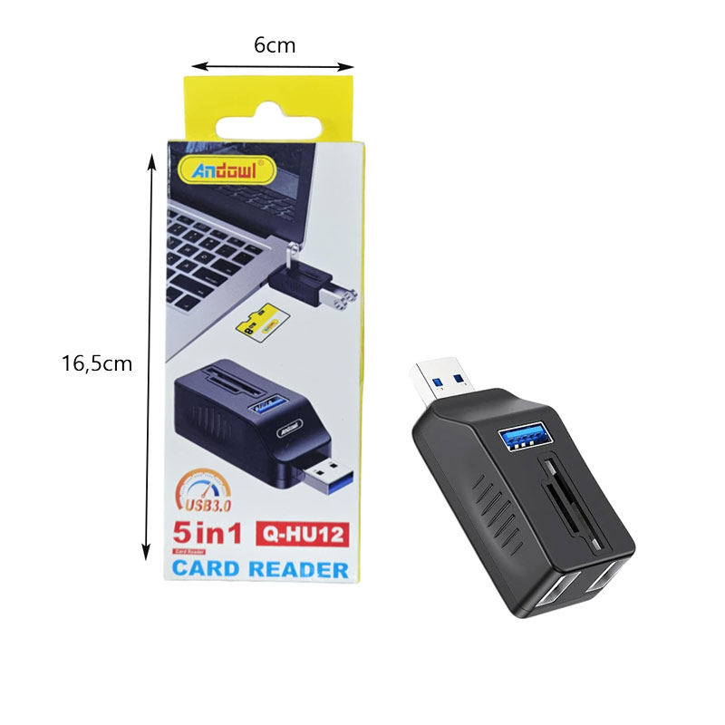 Andowl Αναγνώστης καρτών 5 σε 1 Q-HU12 - Card Reader USB 3.0 717776 - Image 2