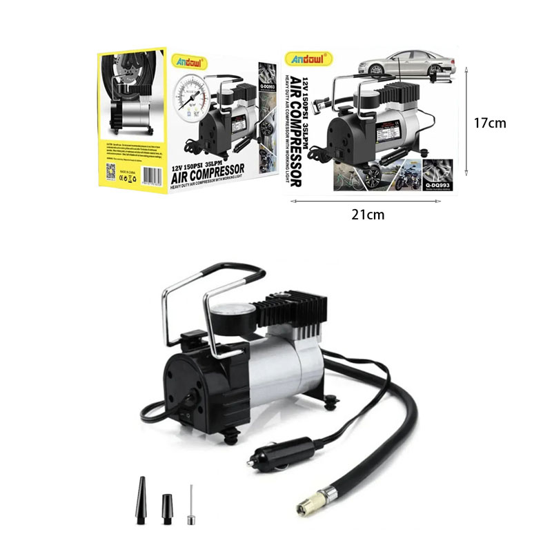 στρώμα παραλίας κ.λπ. Τροφοδοτείται στο αυτοκίνητο με πρίζα αναπτήρα και είναι δυνατός ο έλεγχος της πίεσης με τη βοήθεια του εγκατεστημένου μανόμετρου.