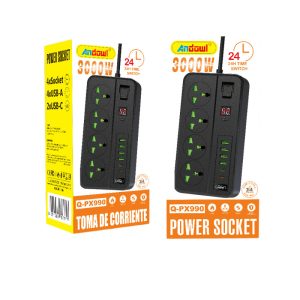 Πολύμπριζο 4 θέσεων με θύρες USB και Type-C 3000W Q-PX990 Andowl μαύρο