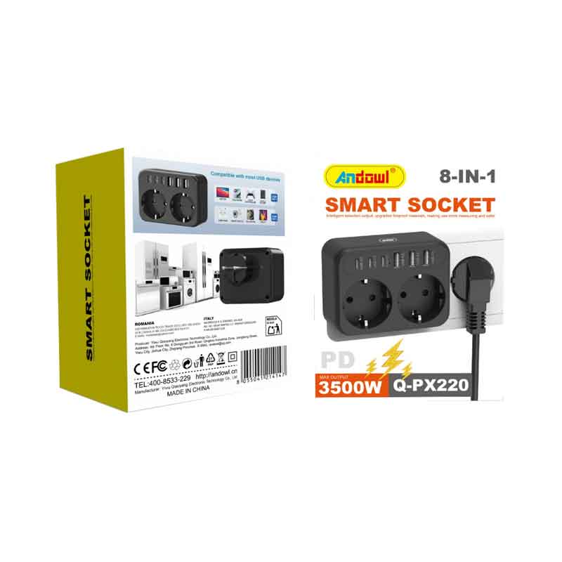 Το Andowl Q-PX220 είναι ένα έξυπνο πολύπριζο 8 σε 1 με ισχύ έως 3500W