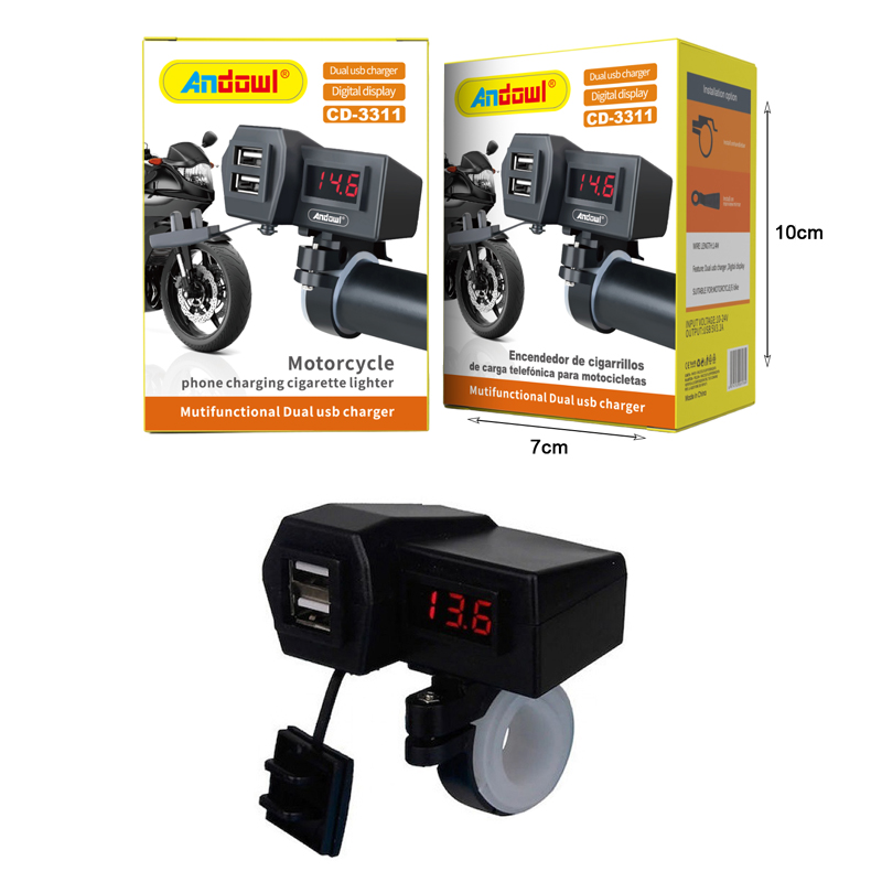 Andowl Φορτιστής Μοτοσυκλέτας με Θύρες 2xUSB CD-3311 - Motorcycle Phone Charging Cigarette Lighter 075694 - Image 3