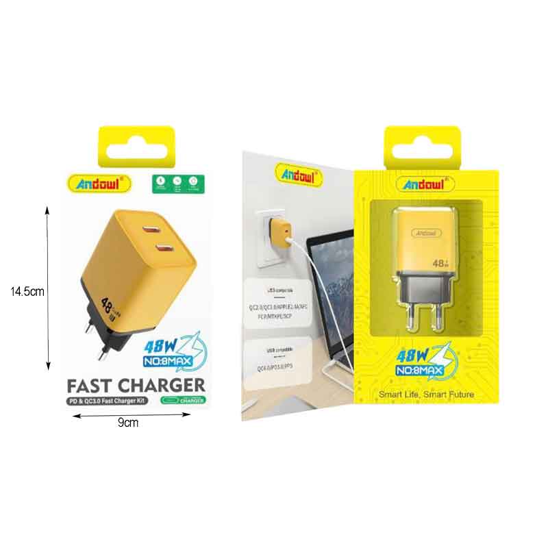 Andowl Φορτιστής Χωρίς Καλώδιο με 2 Θύρες USB-C 48W 8MAX - Fast charger 075842 - Image 3