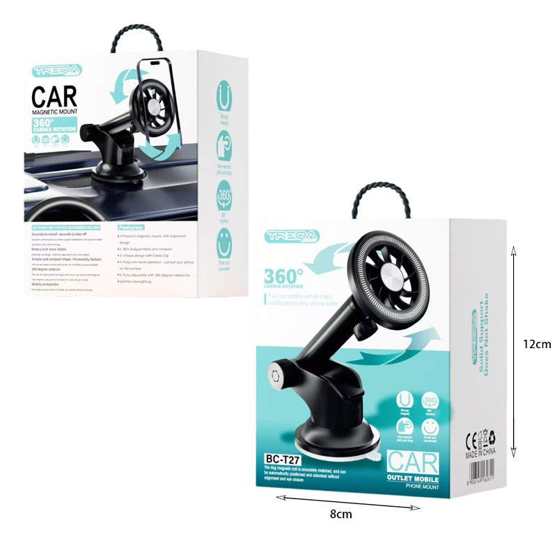 Treqa Βάση Κινητού Αυτοκινήτου με Μαγνήτη Μαύρη BC-T27 - Car Phone Holder 017168 - Image 2