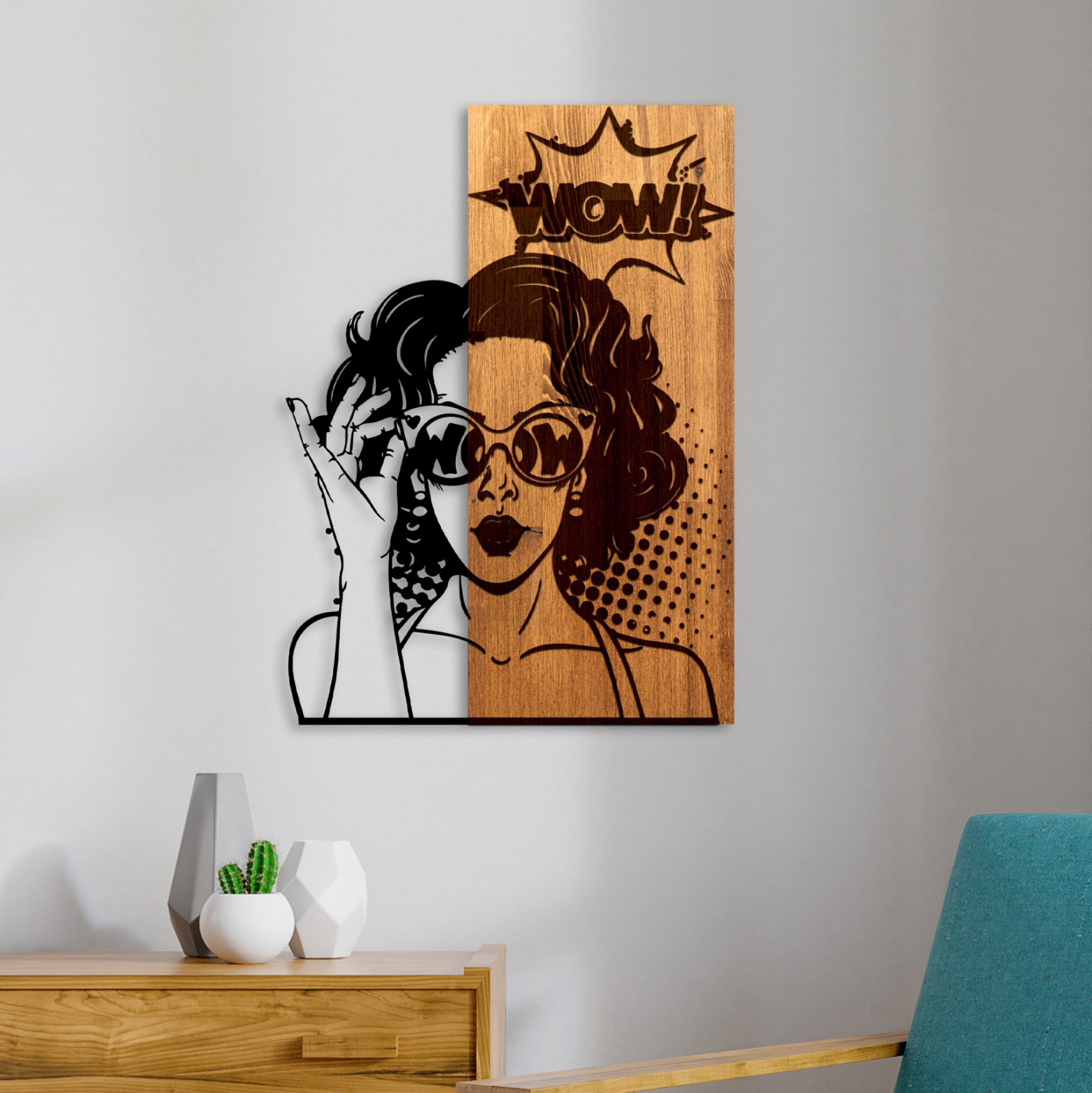 ΔΙΑΚΟΣΜΗΤΙΚΟ ΤΟΙΧΟΥ ΟΨΗ ΓΥΝΑΙΚΑΣ FB94758-ΦΥΛΛΑ ΜΕΤΑΛΛΟΥ ΜΑΥΡΑ-ΞΥΛΟ 42x3(βάθος)x58Υεκ. - Image 2