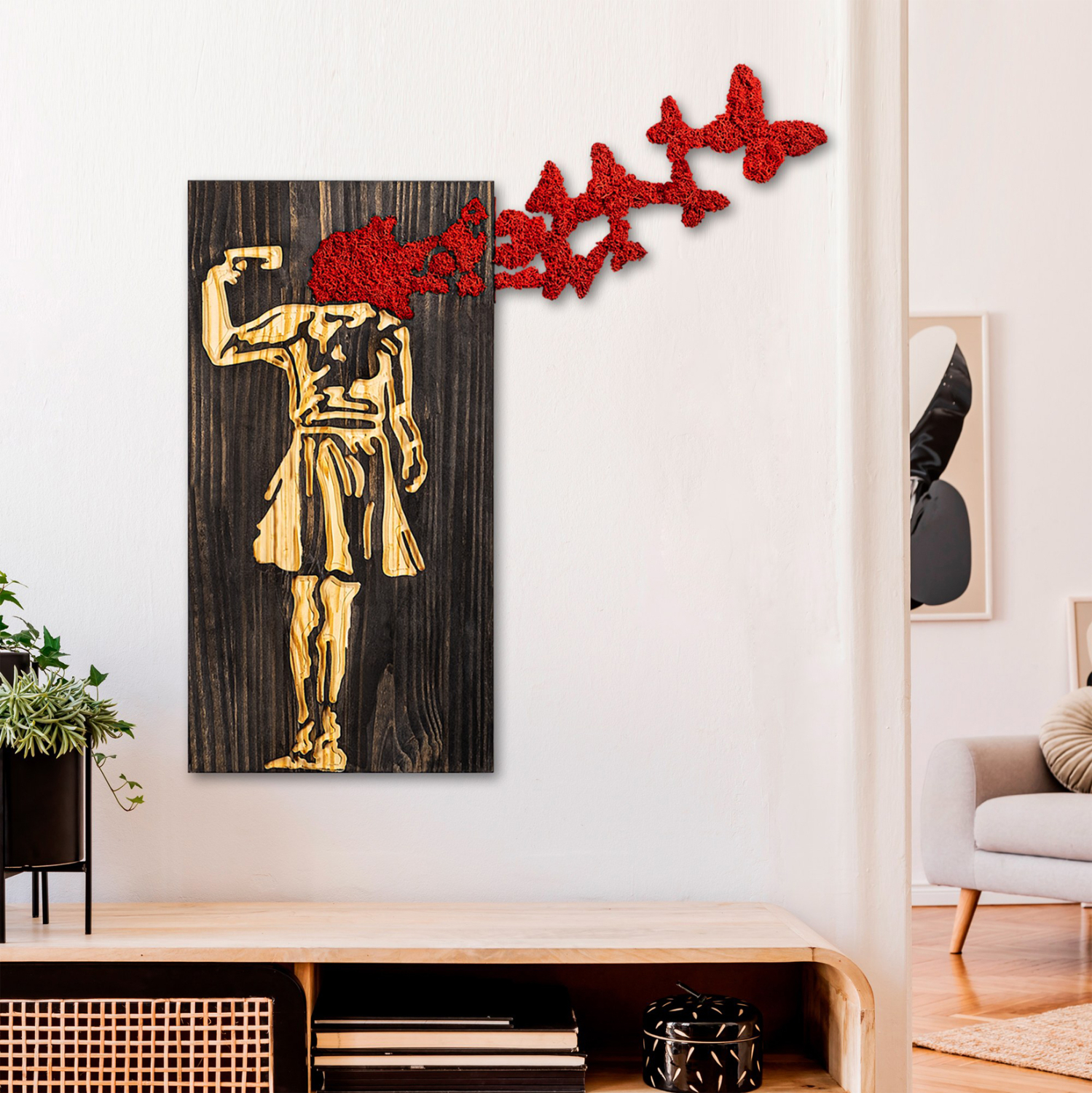 ΔΙΑΚΟΣΜΗΤΙΚΟ ΤΟΙΧΟΥ ΦΙΓΟΥΡΑ ΚΟΡΙΤΣΙΟΥ FB94755-ΦΥΛΛΑ ΜΕΤΑΛΛΟΥ-ΞΥΛΟ 62x3(βάθος)x70Υεκ. - Image 2