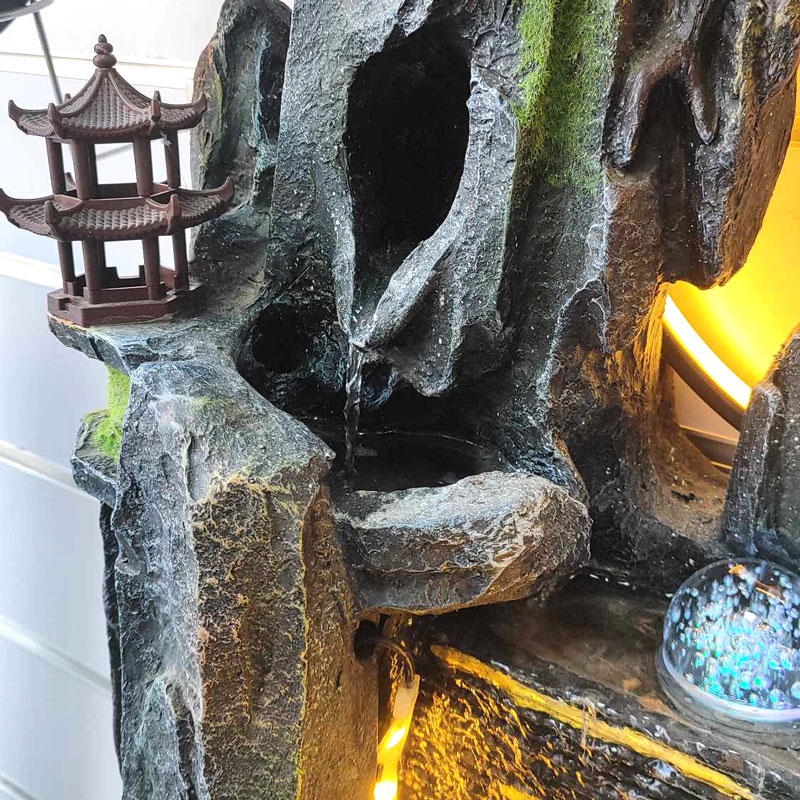 Διακοσμητικό Συντριβάνι Εσωτερικού Χώρου Feng Shui με Φως & Νερό - Resin craft bonsai running water ornament - Image 6