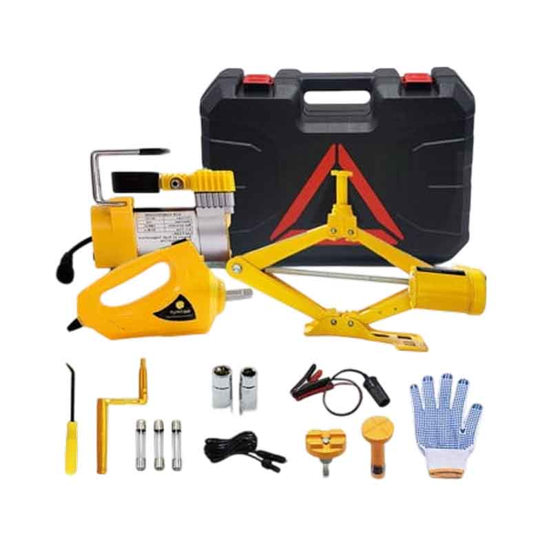 Αντιμετώπισε κάθε έκτακτη ανάγκη στον δρόμο με αυτό το πλήρες σετ ηλεκτρικού γρύλου και αεροσυμπιεστή! Ιδανικό για γρήγορη και ασφαλή ανύψωση του οχήματος και φούσκωμα ελαστικών