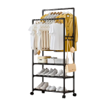 Τροχήλατη κρεμάστρα δαπέδου με ράφια παπουτσιών - YH6619-3 - 522831 - Black