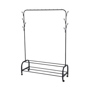 Τροχήλατη κρεμάστρα δαπέδου με ράφια παπουτσιών - YP-608 - 522629 - Black