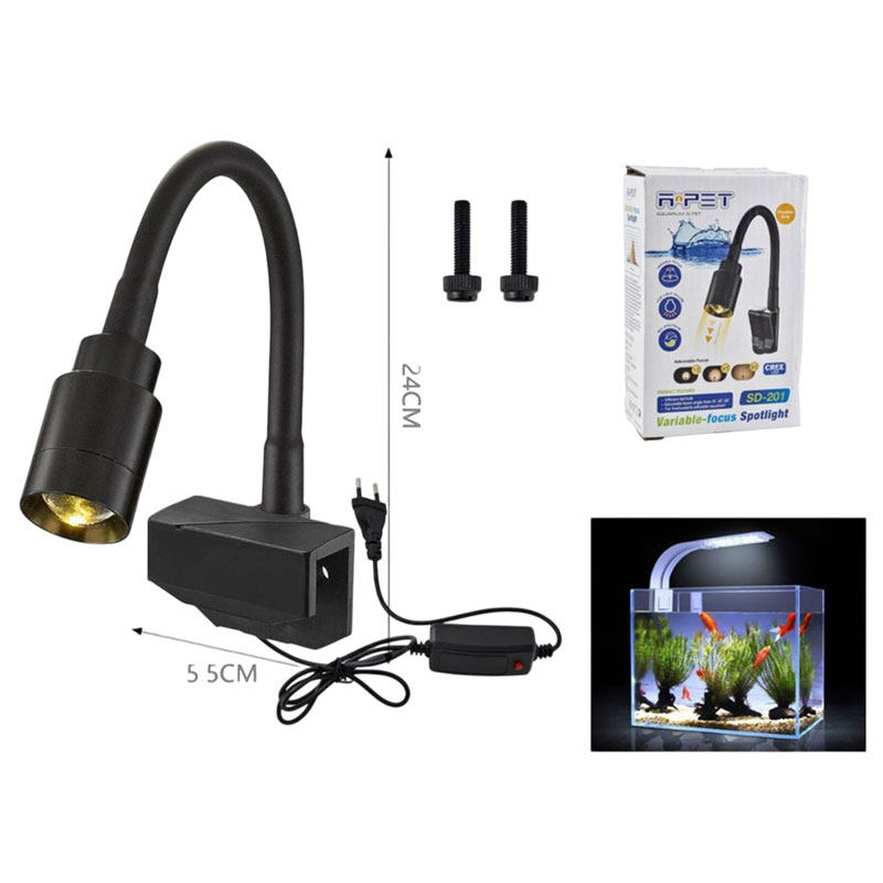 ρυθμιζόμενη γωνία φωτισμού από 15° έως 60° και ανθεκτική κατασκευή. Εύκολη τοποθέτηση στο ενυδρείο και κατάλληλο για χρήση σε γλυκό και θαλασσινό νερό.