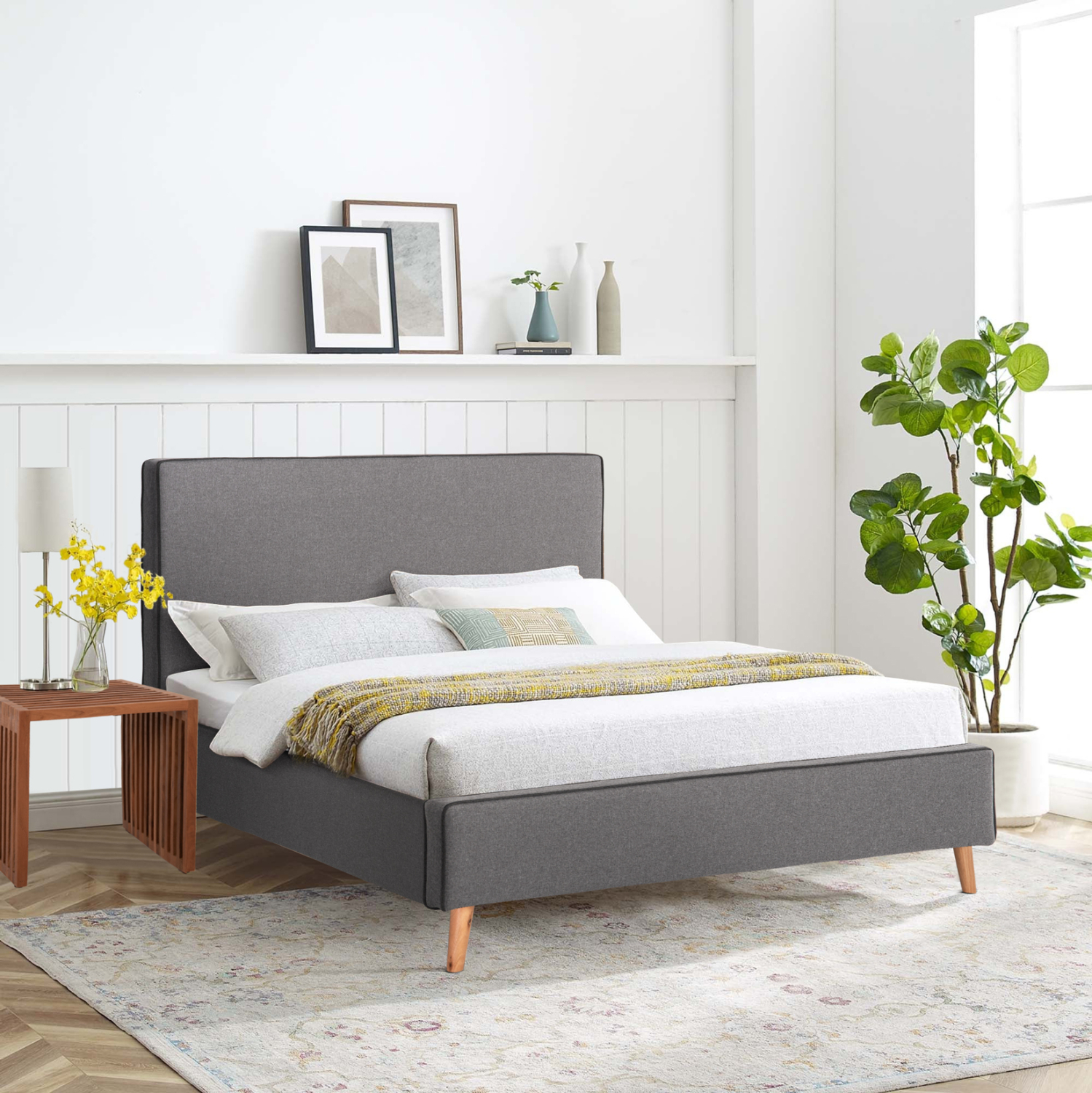 ΚΡΕΒΑΤΙ ΜΕ ΣΤΡΩΜΑ FB921280.01 ΓΚΡΙ ΥΦΑΣΜΑ--ΓΙΑ 160x200εκ - Image 2