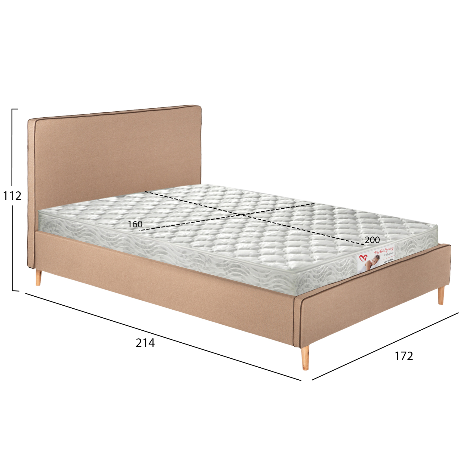 ΚΡΕΒΑΤΙ ΜΕ ΣΤΡΩΜΑ FB921280.02 ΜΠΕΖ ΥΦΑΣΜΑ--ΓΙΑ 160x200εκ - Image 3