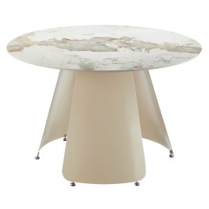 ΤΡΑΠΕΖΙ ΤΡΑΠΕΖΑΡΙΑΣ ΣΤΡΟΓΓΥΛΟ FB918326 ΚΕΡΑΜΙΚΟ TOP--ΚΡΕΜ ΜΕΤΑΛ.ΠΟΔΙΑ Φ120x76Υ