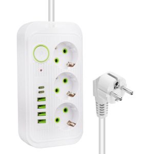 Πολύμπριζο 3 Θέσεων, 4USB και 2Type-C με διακόπτη - Power Socket 0207011