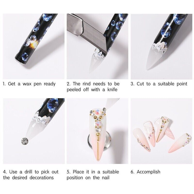 Στυλό Τοποθέτησης Στρας Νυχιών 12τμχ - Rhinestone Picker Wax Pen 12pcs 039468 - Image 2