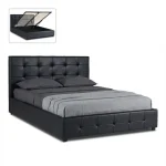 Κρεβάτι Iro Megapap από τεχνόδερμα με αποθηκευτικό χώρο χρώμα μαύρο 160x200εκ.