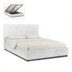 Κρεβάτι Iro Megapap από τεχνόδερμα με αποθηκευτικό χώρο χρώμα λευκό 160x200εκ.