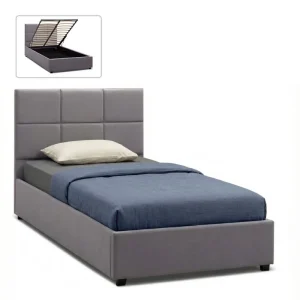 Κρεβάτι Kingston Megapap βελούδινο με αποθηκευτικό χώρο χρώμα γκρι 120x200εκ.