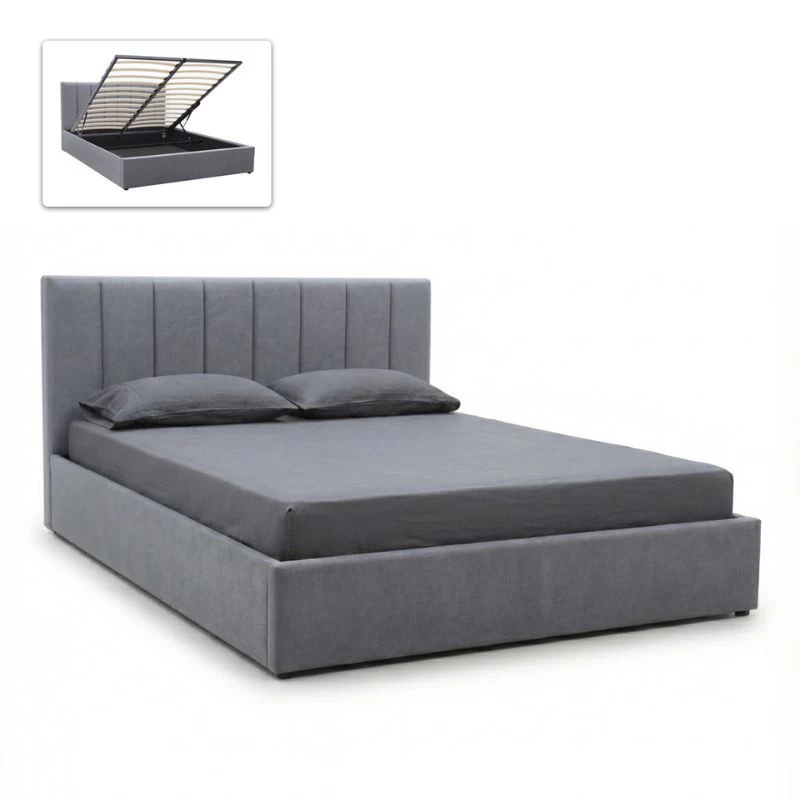 Κρεβάτι Renata Megapap υφασμάτινο με αποθηκευτικό χώρο χρώμα γκρι 160x200εκ.