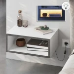 Κομοδίνο επιτοίχιο Brik Megapap με LED χρώμα λευκό - γκρι ρετρό 45x30x18εκ.