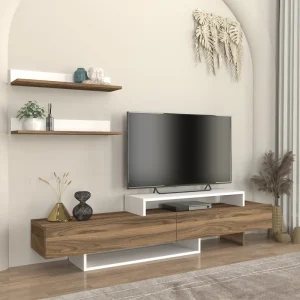 Έπιπλο τηλεόρασης Nirvana Megapap χρώμα καρυδί - λευκό 180x31,3x41,7εκ.