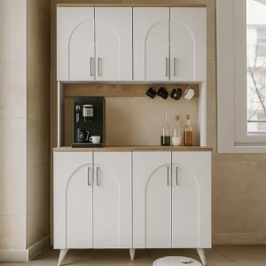 Έπιπλο κουζίνας Kalira 4 Megapap χρώμα λευκό - rota oak 120x40x196εκ.