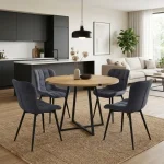 Σετ τραπεζαρία 5τμχ Rubes - Chiara Megapap χρώμα φυσικό οξιάς - ανθρακί Ø100x78εκ.