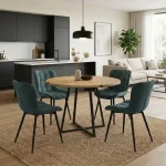 Σετ τραπεζαρία 5τμχ Rubes - Chiara Megapap χρώμα φυσικό οξιάς - πράσινο Ø100x78εκ.