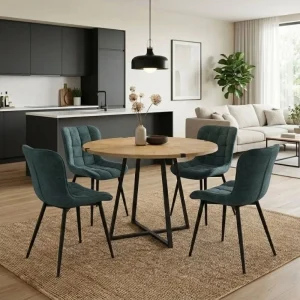 Σετ τραπεζαρία 5τμχ Rubes - Chiara Megapap χρώμα φυσικό οξιάς - πράσινο Ø100x78εκ.