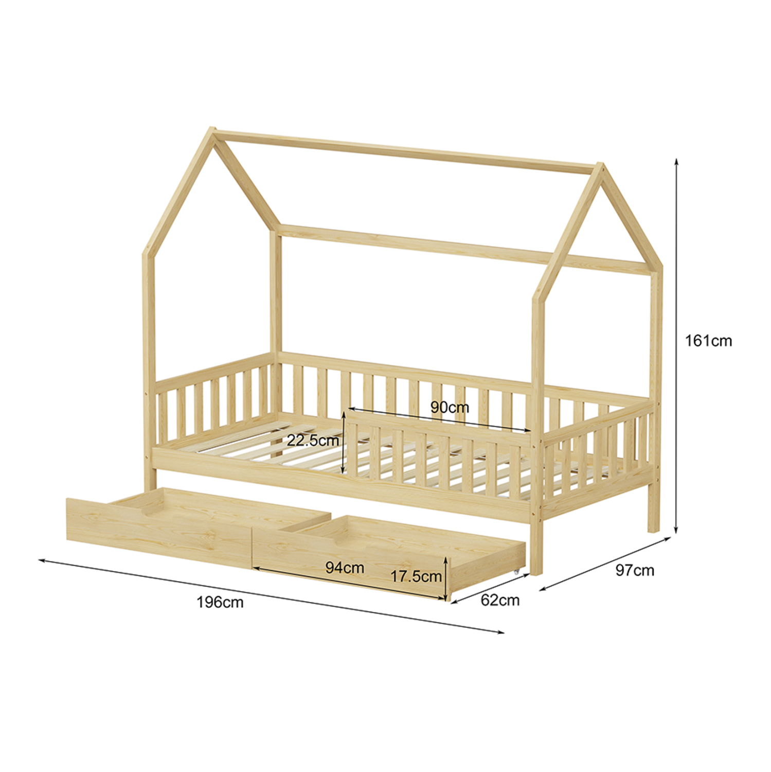 ΚΡΕΒΑΤΙ ΠΑΙΔΙΚΟ ΜΕ ΣΥΡΤΑΡΙΑ FB9724.01 ΞΥΛΟ ΠΕΥΚΟΥ ΦΥΣΙΚΟ 196x97x161Υεκ. - Image 3