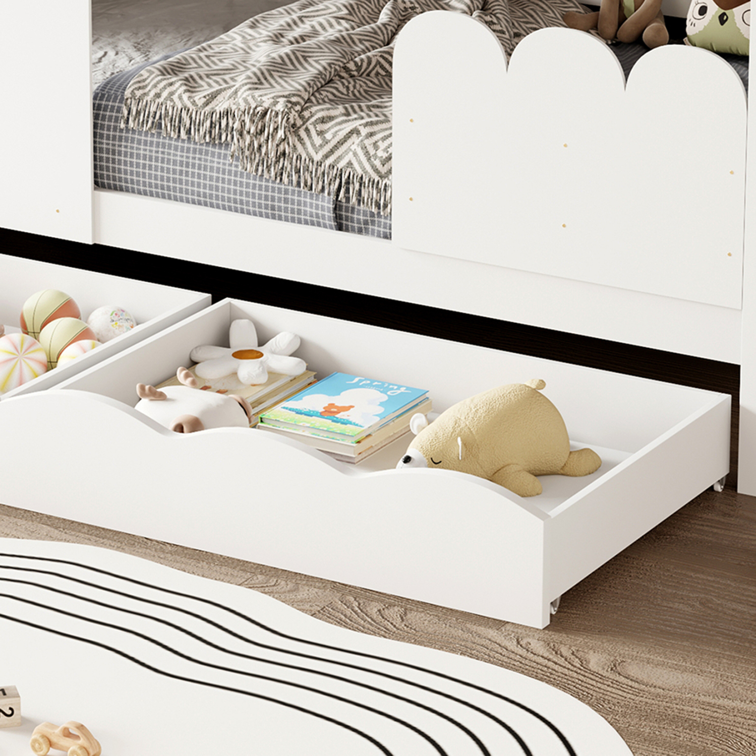 ΠΑΙΔΙΚΟ ΚΡΕΒΑΤΙ τ.MONTESSORI ΜΕ ΣΥΡΤΑΡΙA FB9710.03 ΞΥΛΟ ΠΕΥΚΟΥ ΛΕΥΚΟ-ΣΤΡΩΜΑ 90x190εκ - Image 4