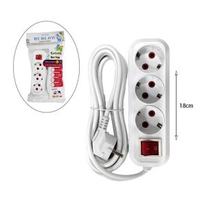 Πολύμπριζο 3 Θέσεων με καλώδιο 3 μέτρα και διακόπτη Ruri.BW - 3 Position Socket Extension 3m