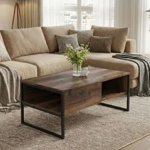 Τραπεζάκι σαλονιού Lawrence Megapap χρώμα καπνιστή καρυδιά 105x60x46εκ.