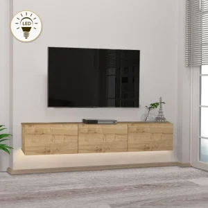 Έπιπλο τηλεόρασης επιτοίχιο Damla Megapap με LED χρώμα sapphire oak 180x29,5x29,5εκ.