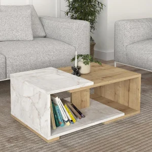 Τραπεζάκι σαλονιού Mareta Megapap χρώμα λευκό εφέ μαρμάρου - sapphire oak 81,8x50x35εκ.
