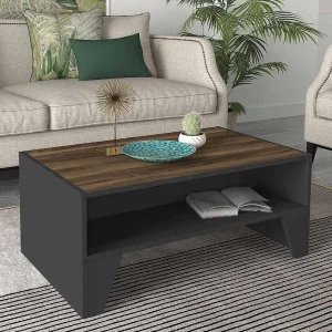 Τραπεζάκι σαλονιού Chester Megapap χρώμα ανθρακί - καρυδί 93,6x60x40εκ.