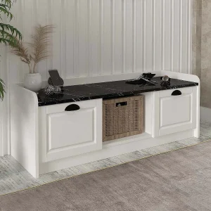 Παπουτσοθήκη Rayne Megapap χρώμα λευκό - μαύρο εφέ μαρμάρου 120x40x45εκ.