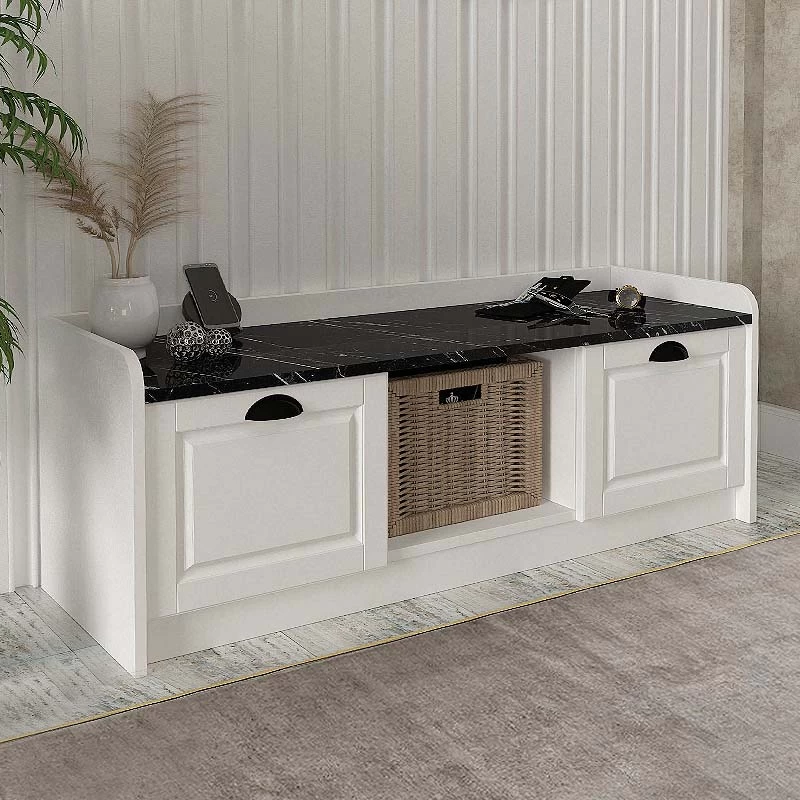 Παπουτσοθήκη Rayne Megapap χρώμα λευκό - μαύρο εφέ μαρμάρου 120x40x45εκ.