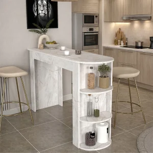 Τραπέζι μπαρ Vigne Megapap χρώμα λευκό εφέ μαρμάρου 150x51,6x101,8εκ.