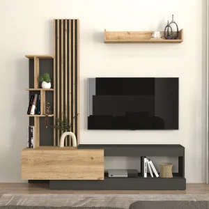 Σύνθεση τηλεόρασης Vermont Megapap χρώμα ανθρακί - sepet oak 180x40x193,8εκ.