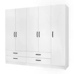 Ντουλάπα ρούχων Ricardo Megapap πεντάφυλλη με συρτάρια χρώμα λευκό 200x51,8x181εκ.