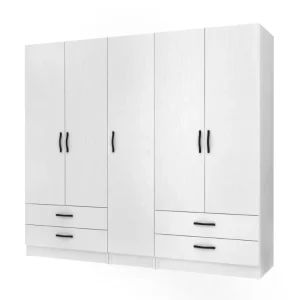 Ντουλάπα ρούχων Ricardo Megapap πεντάφυλλη με συρτάρια χρώμα λευκό 200x51,8x181εκ.