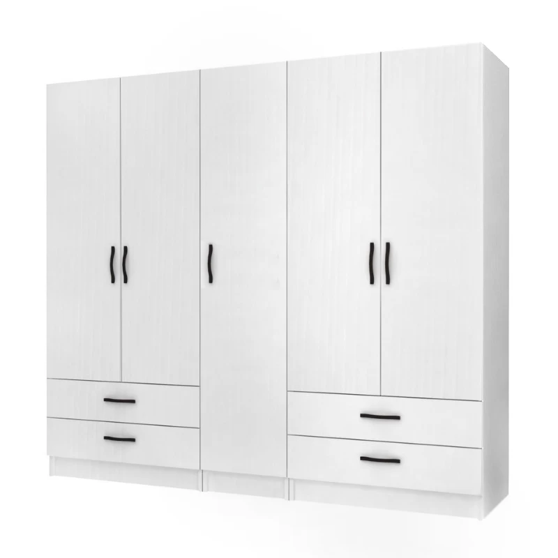 Ντουλάπα ρούχων Ricardo Megapap πεντάφυλλη με συρτάρια χρώμα λευκό 200x51,8x181εκ.