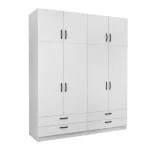 Ντουλάπα ρούχων Victoria Megapap τετράφυλλη με πατάρι και συρτάρια χρώμα λευκό 200x60x240εκ.