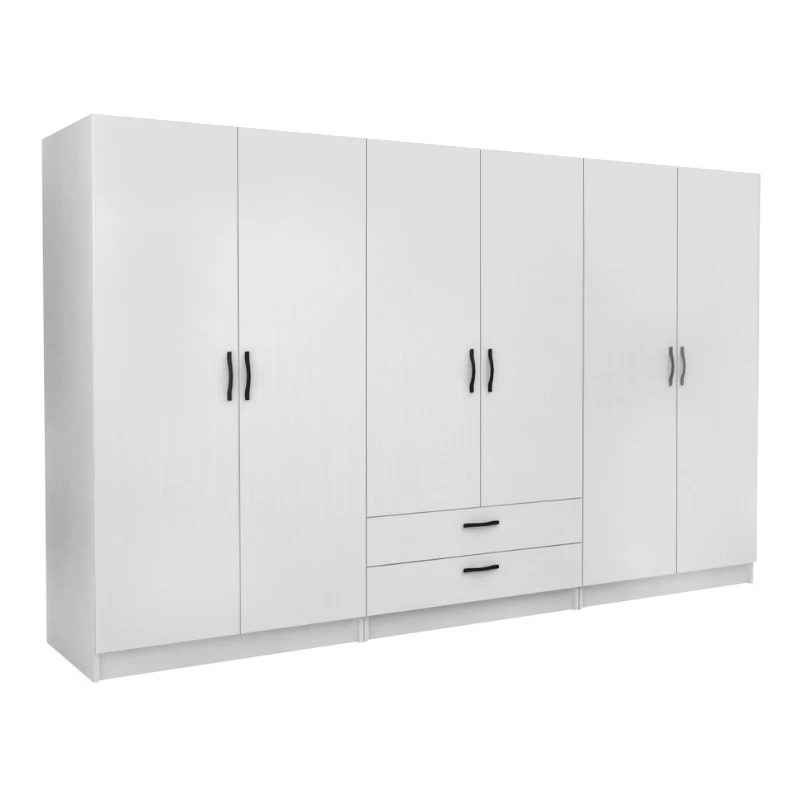 Ντουλάπα ρούχων Victoria Megapap εξάφυλλη με συρτάρια χρώμα λευκό 300x60x181εκ.