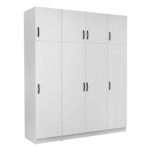 Ντουλάπα ρούχων Victoria Megapap τετράφυλλη με πατάρι χρώμα λευκό 200x60x240εκ.