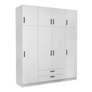 Ντουλάπα ρούχων Victoria Megapap τετράφυλλη με πατάρι και συρτάρια χρώμα λευκό 200x60x240εκ.